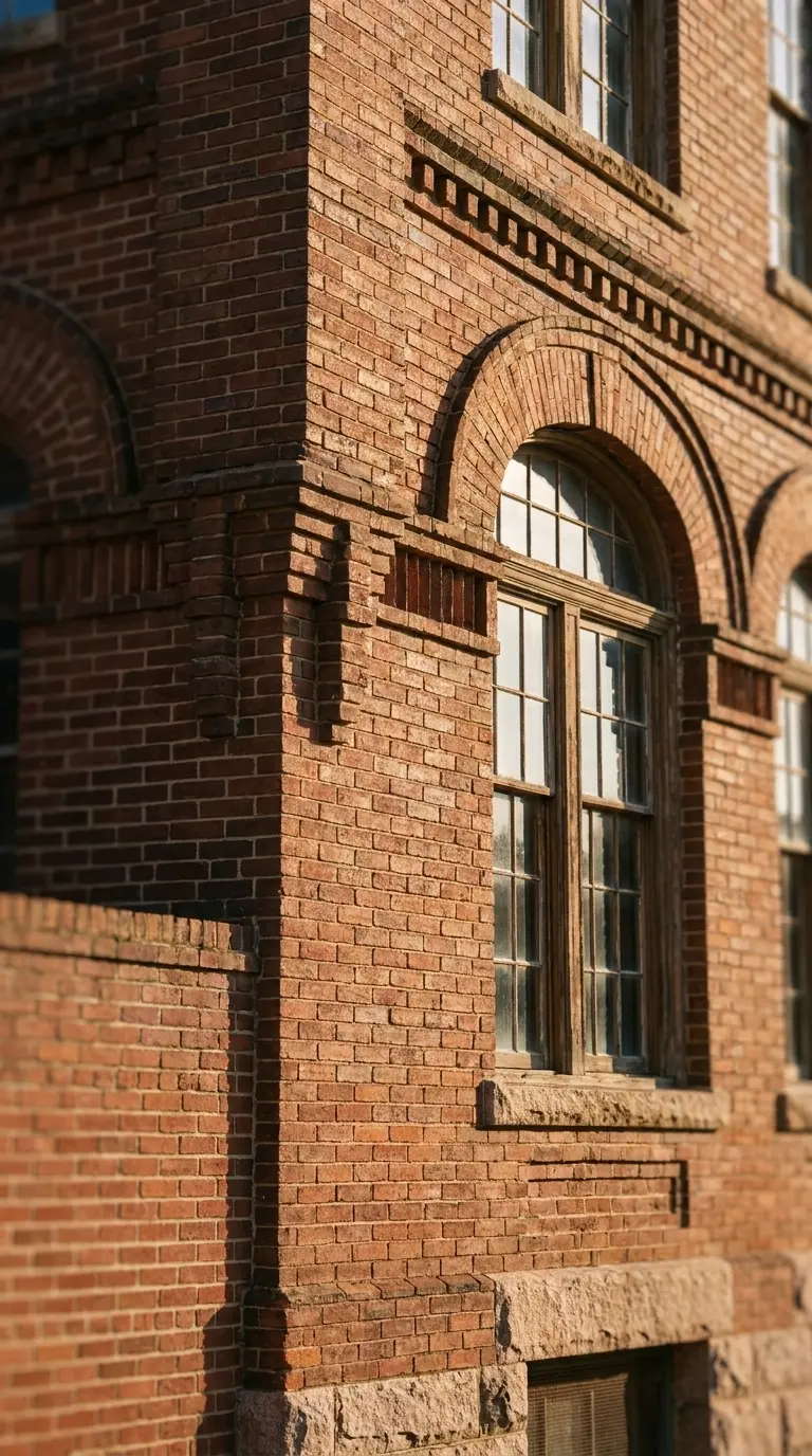 Historic brick building detail in the West End district of Greenville