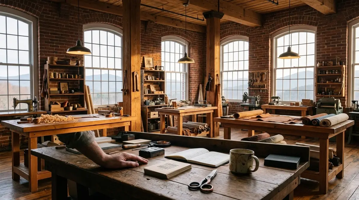Maker's studio inside a converted textile mill representing our hand-built approach to web design