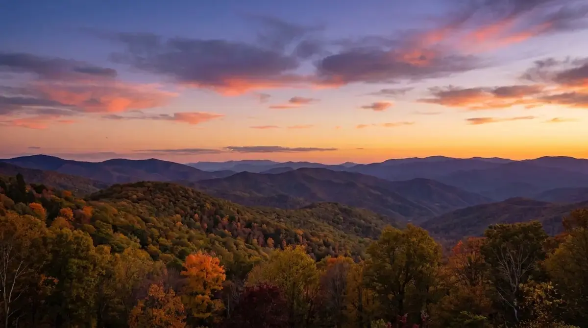 Blue Ridge escarpment and Upstate South Carolina hills at dusk