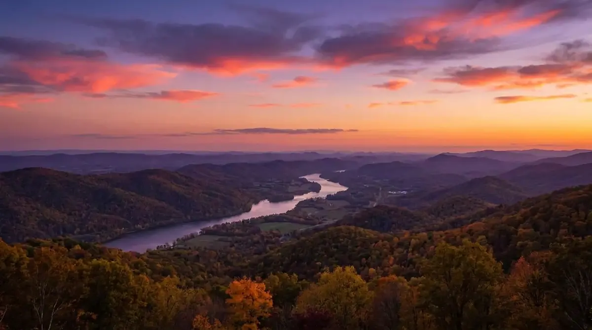 Catawba River valley at dusk near Hendersonville