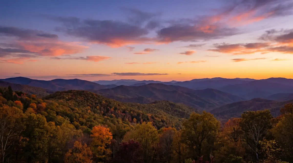 Blue Ridge Parkway at dusk near Asheville