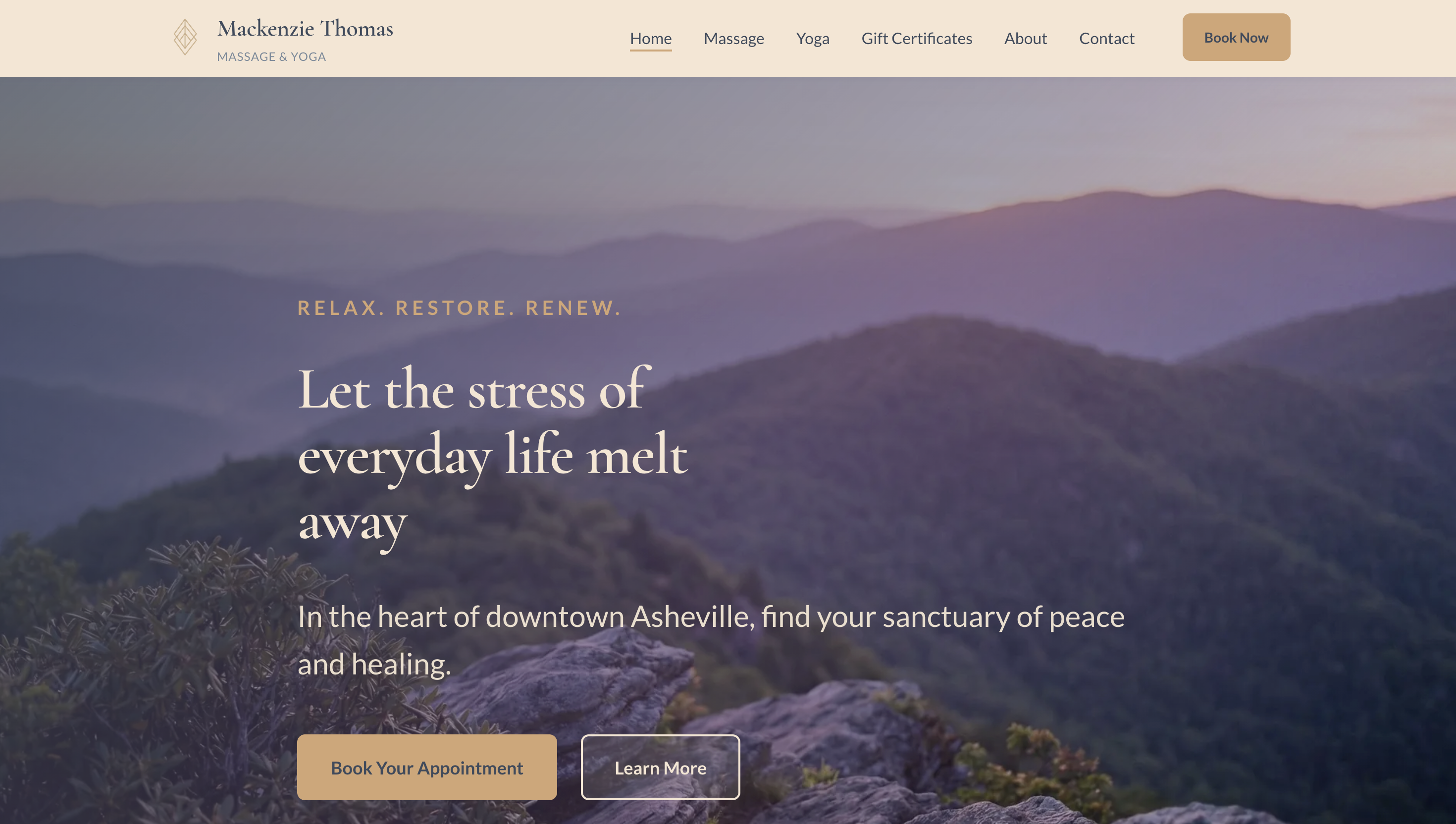 Mackenzie Thomas Yoga website screenshot
