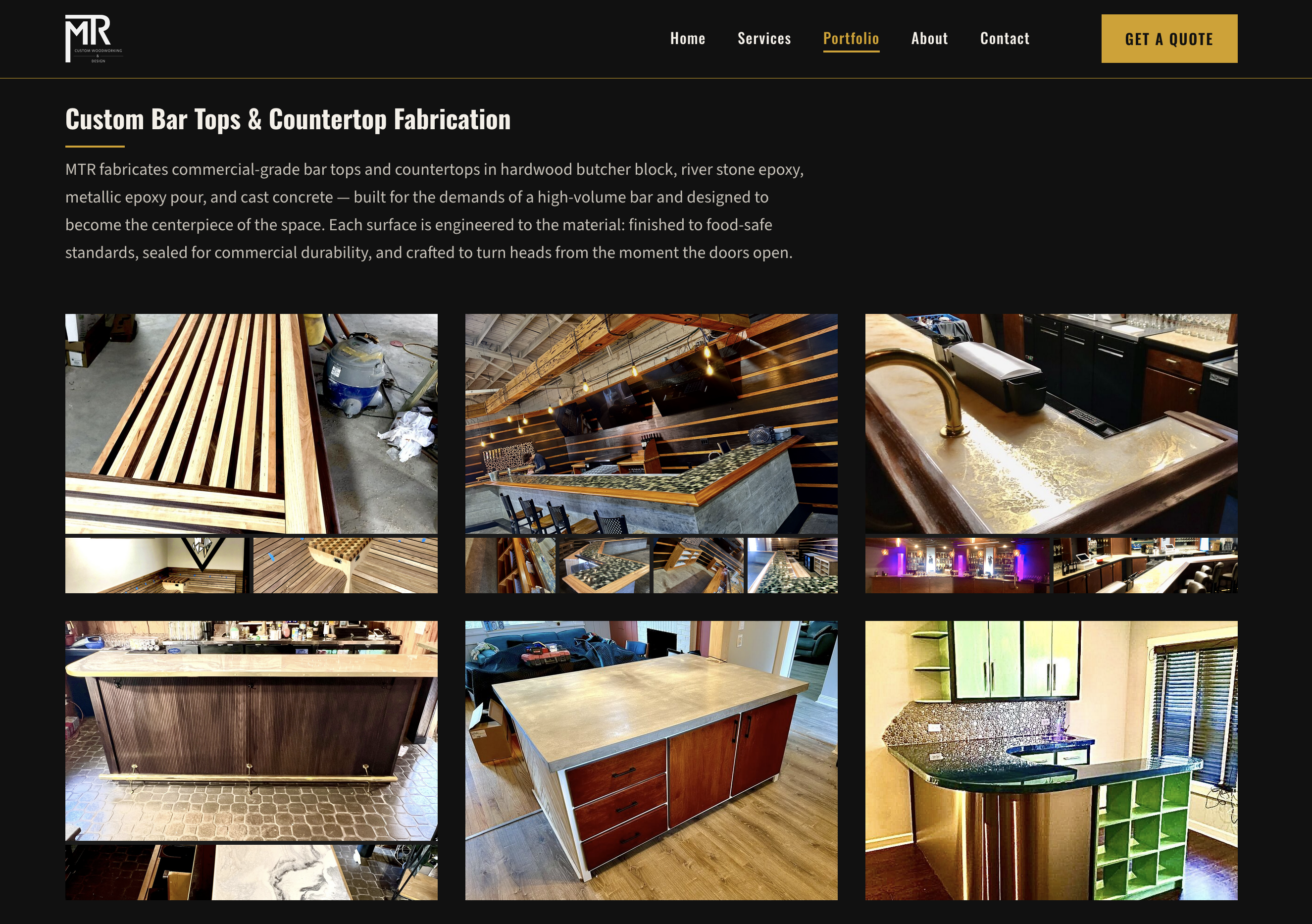 MTR Custom Woodworking website screenshot