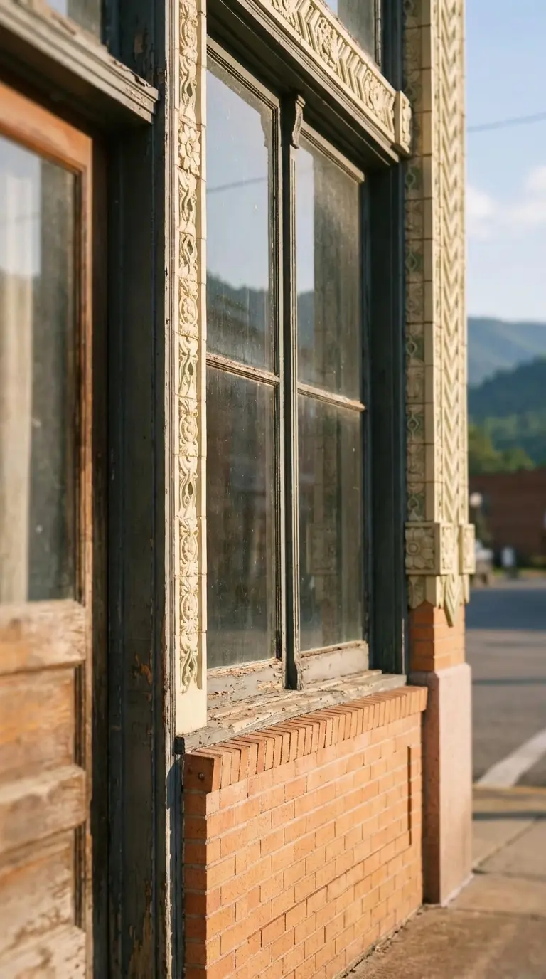Historic Main Street storefront detail in downtown Weaverville